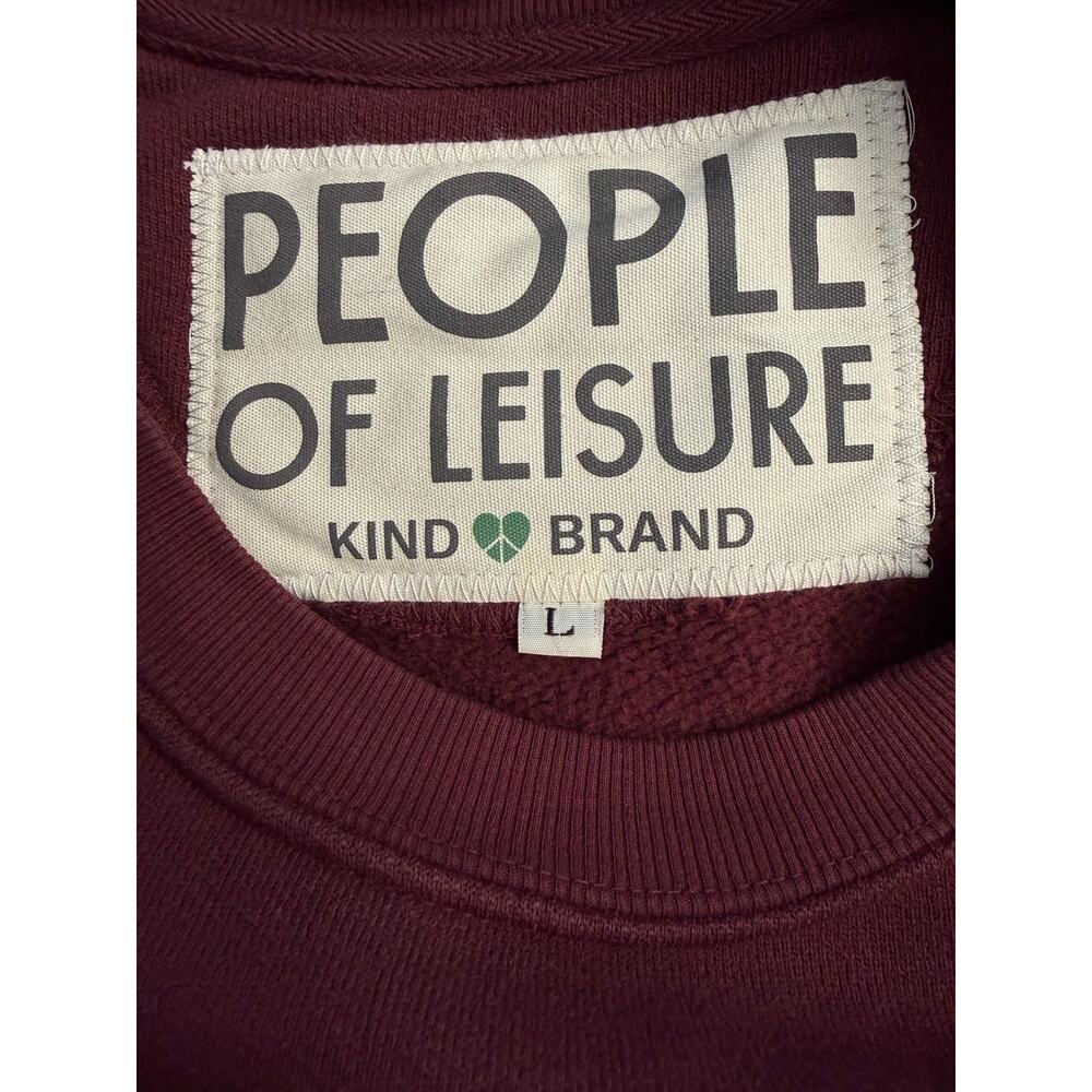 People Of Leisure Sweatshirt Womens Large Red Wine & Blue Graphic Crewneck - Picture 3 of 7